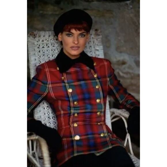 Vintage Lauren Ralph Lauren Red Green Plaid Tartan Wool Coat Jacket 10 RARE - Picture 5 of 5